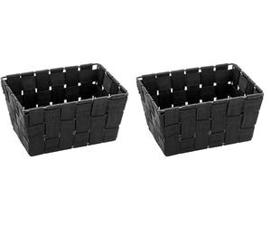 WENKO Cestino da bagno Adria, portaoggetti dal design moderno, ideale per casa, bagno e cucina, rete in plastica di alta qualità con barre di metallo per maggiore stabilità, 19x9x14cm, nero
