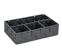 Wenko Cestino da bagno piccolo Adria grigio scuro - Organizzatore per il bagno con 4 scomparti, Polipropilene, 26 x 6.5 x 17 cm, Grigio scuro