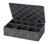 Wenko Cestino da bagno piccolo con coperchio Adria grigio scuro - Cestino da bagno con coperchio e 4 scomparti, Polipropilene, 26 x 7 x 17 cm, Grigio scuro