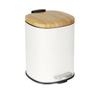 Wenko Cestino per Cosmetici MOD. Fianema Elegante Contenitore a Pedale 3L Design Bianco e bambù Easy-Close Acciaio plastica 17x23,5x21 cm Naturale