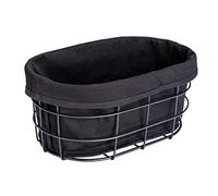 Wenko Cestino per pane Bela, cestino porta pane, panini e baguette Black Outdoor Kitchen in metallo verniciato a polvere,inserto amovibile e lavabile in 100% cotone, 27 x 17 x 11,5 cm, nero, 55017100