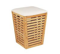 Wenko Cesto della biancheria Bambusa con cuscino imbottito, cesto conico,capacità 55 l e sedile color crema con portata fino a 120 kg, sgabello con vano per biancheria, 40 x 56 x 40 cm, 25143100