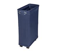 Wenko Cesto per la Biancheria Corno Blu Marino, Cesto Biancheria Stretto con Quattro rotelle e Coperchio, cassone della Biancheria 100% Poliestere, capienza 43 l, (L x A x P): 18,5 x 60 x 40 cm