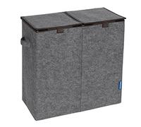 WENKO Cesto per la biancheria Duo grigio/marrone, cesta smistabiancheria di feltro riciclato con 2 scomparti e coperchi ribaltabili, maniglia per facile trasporto, capacità 82 l, (LxAxP): 52x54x28 cm
