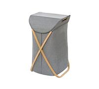 WENKO Cesto portabiancheria Nori, Struttura in bambù, Sacco per la Biancheria 100% Poliestere, Pieghevole, capacità: 79 Litri, 40 x 68 x 46 cm, Marrone/Grigio