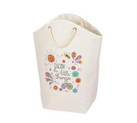 WENKO Cesto portabiancheria Rollin'Art Little Things, capacità 58 l, color crema con motivo libellule "Enjoy the little things", 2 impugnature intrecciate in corda di cotone, 53x60x25