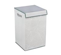 WENKO Cesto portabiancheria Sam quadrato con coperchio in morbido feltro, decoro stampato in argento lucido e 2 pratiche impugnature per semplificare il trasporto, capacità 63 l, 34x55x34 cm, grigio