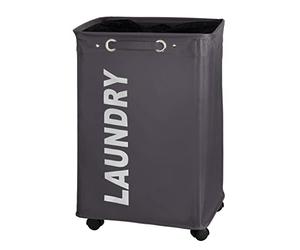 WENKO Cesto Quadro para la Ropa ancho con ruedas Gris Oscuro/Negro, 60/33/40 cm