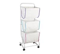 WENKO Cesto smistabiancheria Escala bianco, sistema a carrello verticale con tre cesti rimovibili e quattro rotelle scorrevoli, grande capienza di 99 l e tre scomparti, (L x A x P): 46 x 126 x 44 cm