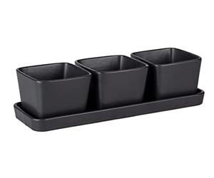 Wenko Ciotole per snack e salse, set 4 pezzi, piccolo vassoio con 3 ciotoline 300 ml in ceramica di qualità, accessorio Black Outdoor Kitchen per tapas, snack e fingerfood, 30x10x8 cm, nero, 55022100