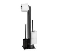WENKO Colonnina con portarotolo e scopino WC Rivalta opaco - Portascopino WC, Acciaio, 18 x 70 x 20 cm, Nero