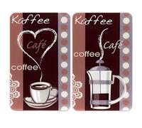 Wenko 2521492500 Coprifornelli in vetroceramica con stampa caffè - Set 2 pezzi, per tutti i tipi di piani di cottura, Vetro, Multicolore