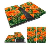 Wenko 2521434500 Coprifornelli Universal Poppy Field, Set 2 Pezzi per Tutti i Tipi di Piani di Cottura, Vetro Temperato, Materiale Plastico, 52 x 1,8-4,5 x 30 cm, Multicolore/Grigio Chiaro