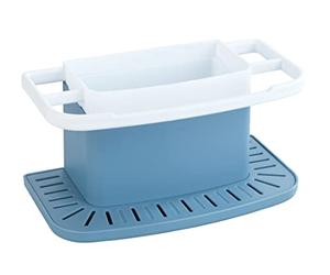 WENKO Cosmo Organizzatore per Lavello, Pratico, in Plastica di Qualità, Vaschetta con Spazio per Detersivo Piatti, Straccetto, Spugnetta, 21 x 11 x 11.5 cm, Blu