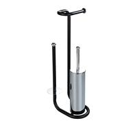 WENKO DIE BESSERE IDEE Supporto universale per scopino WC, con porta rotolo di ricambio, colore: nero, Acciaio, 20 x 62.5 x 23 cm