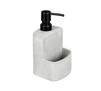 WENKO Dispenser di detersivo Festival, dispenser ricaricabile, in robusto calcestruzzo grigio con vano aggiuntivo per spugnetta, ideale per la cucina, capacità 380 ml, 10 x 18 x 10 cm, calcestruzzo