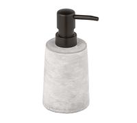 WENKO Dispenser di sapone Villena ricaricabile per sapone manuale in calcestruzzo resistente, effetto pietra naturale rustica, dimensioni: 8,2 x 15,9 x 7,2 cm, capacità: 150 ml, grigio/nero
