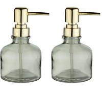 Wenko Dispenser per Sapone Atessa Menta, Raffinato Dispenser a Pompa in Vetro con Testa Della Pompa Dorata, Ricaricabile con Max. 200 Ml di Sapone Liquido, Ideale per Lavandini Del Bagno, Ø 8 X 14 Cm