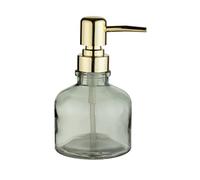 Wenko Dispenser per Sapone Atessa Menta, Raffinato Dispenser a Pompa in Vetro con Testa Della Pompa Dorata, Ricaricabile con Max. 200 Ml di Sapone Liquido, Ideale per Lavandini Del Bagno, Ø 8 X 14 Cm