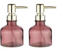 Wenko Dispenser per Sapone Atessa Rosa Antico, Raffinato Dispenser a Pompa in Vetro con Testa Della Pompa Dorata, Ricaricabile con Max. 200 Ml di Sapone Liquido, Ideale per Il Lavandino, Ø 8 X 14 Cm