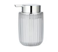 WENKO Dispenser sapone Agropoli Trasparente, dosatore di sapone riempibile per sapone liquido e lozione, in plastica di qualità dalla forma scultorea e con superficie smerigliata, 7,5 x 12 x 9 cm