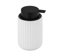 WENKO Dispenser sapone liquido, ricaricabile, ceramica Soft-Touch | dispenser di sapone con moderna struttura scanalata, 300 ml, Ø 8 x 13,5 cm, bianco opaco/nero, Mod Belluno