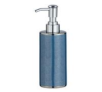 WENKO Dispenser sapone Nuria, dosatore di sapone riempibile per sapone liquido e lozione, in pregiata ceramica con lussuosa superficie strutturata in argento/blu, 7,5 x 18,7 x 6,5 cm, capienza 300 ml