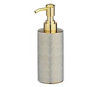 WENKO Dispenser sapone Nuria, dosatore di sapone riempibile per sapone liquido e lozione, in pregiata ceramica con lussuosa superficie strutturata in oro/bianco, 7,5 x 18,7 x 6,5 cm, capienza 300 ml