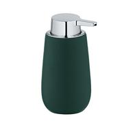 Wenko Dosatore per sapone Badi, dosatore per sapone liquido ricaricabile in ceramica di qualità con superficie opaca, robusto erogatore a pompa in plastica, 320 ml, 9,5 x 16 x 8 cm, verde scuro