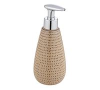 WENKO Dosatore per sapone Bellante, dispenser ricaricabile in ceramica di qualità per 350 ml di sapone liquido o detersivo, superficie smaltata con puntini, (L/P x A): Ø 8 x 20,3 cm, sabbia