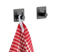 Wenko Gancio da parete Ureo nero, set 2 ganci di qualità in acciaio inox laccato, gancio per asciugamani per bagno, WC di cortesia e altri ambienti, fissaggio senza perforare, 4,5 x 4,5 x 3 cm