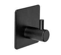 WENKO Gancio da parete Ureo nero, set 2 ganci di qualità in acciaio inox laccato, gancio per asciugamani per bagno, WC di cortesia e altri ambienti, fissaggio senza perforare, 4,5 x 4,5 x 3 cm