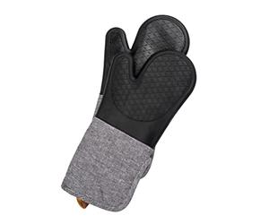 Wenko Guanti da cucina Ada, set 2 guanti da barbecue con palmo in silicone, protezione affidabile grazie ai polsini molto lunghi, confortevoli e facili da lavare, 18 x 38 x 2 cm, nero/grigio, 55041100