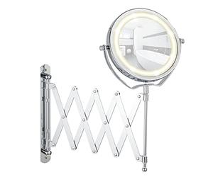 WENKO LED Specchio cosmetico telescopico da parete Brolo - illuminato, regolabile in altezza, orientabile, Acciaio, 18.5 x 38.5 x 45 cm, Cromo