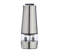 WENKO Macinino elettrico 2 in 1 con luce - Macina sale e pepe con illuminazione, Acciaio inossidabile, 7 x 17.5 x 6 cm, Argento opaco