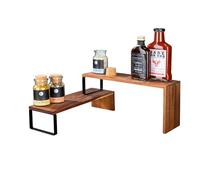 WENKO Mensola cucina mod. Vali Acacia 2 mensole flessibili combinabili in legno di acacia certificato FSC®, piedini in metallo, dimensioni 36 x 8 x 12 cm e 36 x 16 x 12 cm, naturale/nero