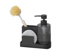 Wenko Organizzatore per lavello MOD. Pina Pratico Organizer per lavello con Dispenser di Sapone per Cucina e Bagno in poliresina Vetro ABS 16x17x7,5 cm Nero