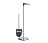WENKO Parus Piantana Portarotolo e Scopino WC, Acciaio Inossidabile Lucido, Metallo, Materiale plastico, Argento/Nero