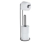 WENKO Piantana portarotolo 2 in 1 Lugano - Portarotolo WC, Acciaio, 15.5 x 54 x 15.5 cm, Nero