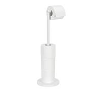WENKO Piantana portarotolo e scopino WC 2 in 1 bianco, Acciaio, 21 x 55 x 17 cm, Bianco