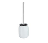 WENKO Piantana set WC Barinas, set WC incluso scopino WC con ciuffo nero sostituibile di Ø 7,5 cm, (L/P x H) Ø 10,7 x 35,3 cm, portascopino chiuso in ceramica, di colore bianco con disegno