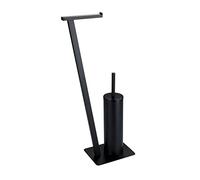 WENKO Piantana set WC Lirio , stender per portarotolo e scopino WC, portarotolo WC, piantana portarotolo incl. scopino, acciaio verniciato, 15 x 68,5 x 30 cm, colore nero opaco