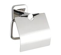 WENKO Porta carta igienica con coperchio Mezzano - Portarotolo WC, con coperchio, Acciaio inossidabile, 15 x 13 x 7 cm, Lucido