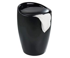 Wenko Portabiancheria e sgabello da bagno Candy nero - collettore de lavanderia, ABS, 36 x 50.5 x 36 cm, Nero