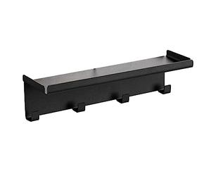 Wenko Portaganci magnetico Mod. Ima in metallo con ripiano e 4 ganci per posate da barbecue e asciugamani da cucina senza forare Dimensioni 30 x 6,5 x 9 cm Nero