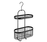 WENKO Portaoggetti doccia a 2 piani Classic Plus Black - Mensola per doccia, cestino da parete, qualità ad alta protezione contro la ruggine, Acciaio, 26.5 x 47 x 12.5 cm, Nero