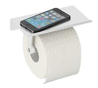Allstar Porta rotolo Walli bianco - Dove appoggiare lo smartphone o il tablet quando si è alla toilette? Ecco la geniale soluzione con l'innovativa combinazione 2 in 1! Grazie al portarotolo di carta igienica con mensola portacellulare integrata, finalmente si dispone nella stanza da bagno di uno spazio comodo e sicuro per il telefono cellulare ed il tablet. Il grazioso portarotolo di colore bianco è realizzato in acciaio opacizzato di alta qualità e tiene i rotoli di carta igienica sempre a portata di mano in maniera decorativa. La pratica mensola per il tablet, lo smartphone e simili custodisce i costosi apparecchi in maniera affidabile. Il materiale per il montaggio è fornito in dotazione., Acciaio, 18 x 9.5 x 7.5 cm, Bianco