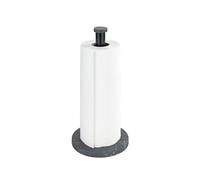 Wenko Portarotolo di carta Marmor, supporto verticale per rotolo da cucina effetto marmo per la cucina, base di plastica e asta in metallo nero, (L/P x A): Ø 15 x 32 cm, nero