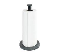 Wenko Portarotolo di carta Marmor, supporto verticale per rotolo da cucina effetto marmo per la cucina, base di plastica e asta in metallo nero, (L/P x A): Ø 15 x 32 cm, nero