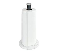 Wenko Portarotolo di carta Marmor, supporto verticale per rotolo da cucina effetto marmo per la cucina, base di plastica e asta in metallo nero, (L/P x A): Ø 15 x 32 cm, bianco